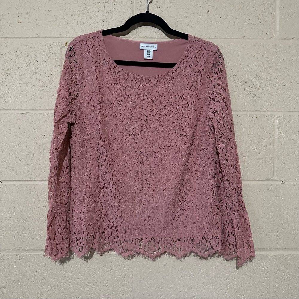 Adrienne Vittadini women’s blouse lace long sleeves‎ pink medium wide sleeves